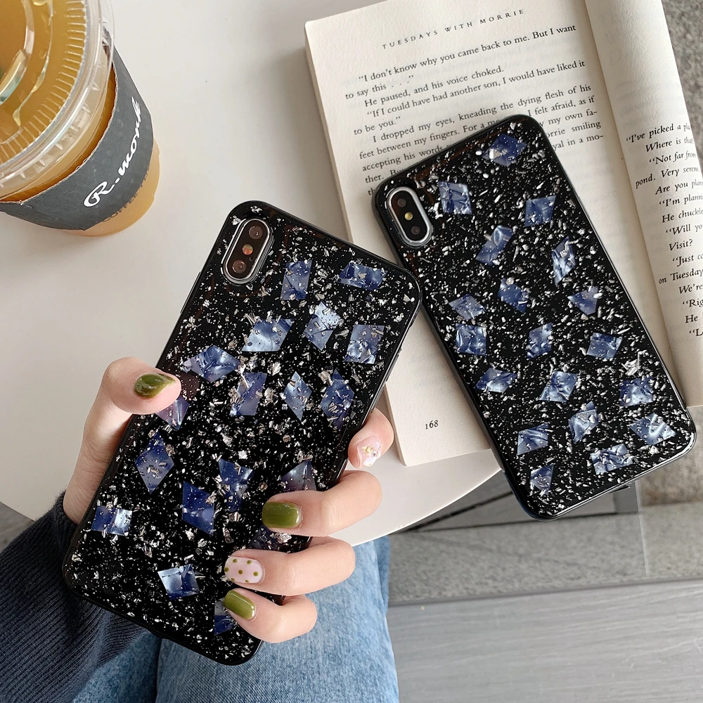 Luxury Shiny Silver Foil Black Marble Phone Case For iphone X 7 7plus 6/6S Plus 8 8plus XR XS Max Soft TPU Glitter Back Cover |