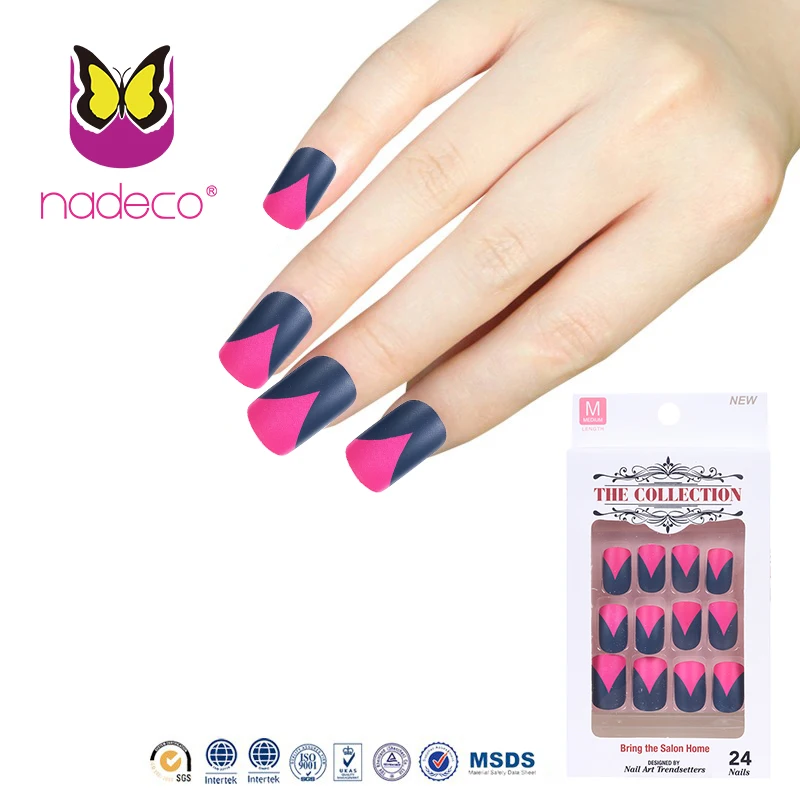 Новый дизайн специальные французские матовые накладные ногти черного и розового