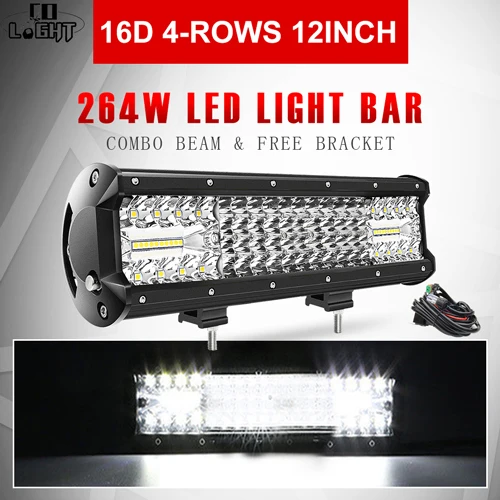 16D 12inch with Wire CO LIGHT 16D Lens 4-Rows 264W 336W 480W 696W 1128W Led Light 4x4 Offroad Bar Combo Led Bar for Offroad 4WD Truck Trailer 12V 24V - Цвет: 16D 12inch with Wire