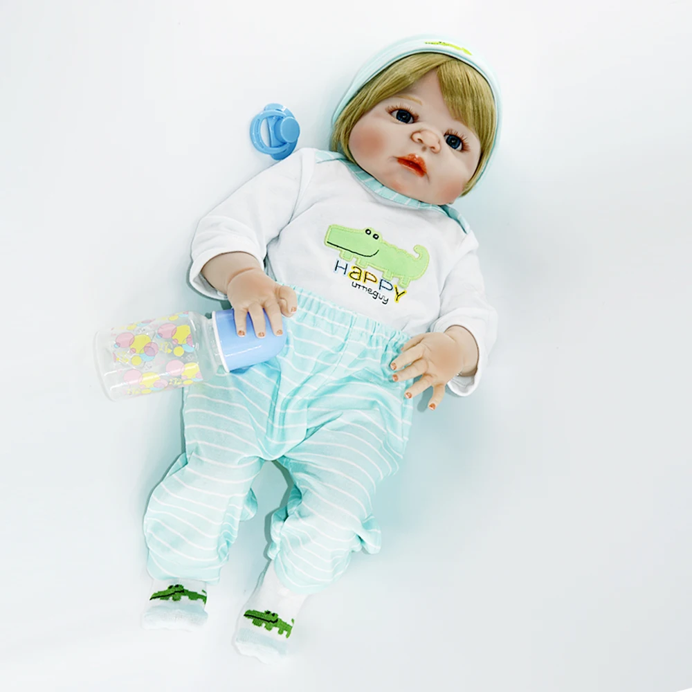 55 см Счастливая кукла &quotкрокодил&quot силиконовый Жесткий боди Reborn Baby boy + blue eyes modle