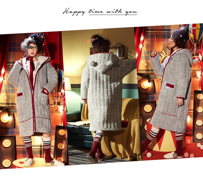 Robe Gown Women Winter Long Thermal Nightgowns Thick Flannel Red Zipper Sleepshirts Warm Sleepwear Dressing Pajama |