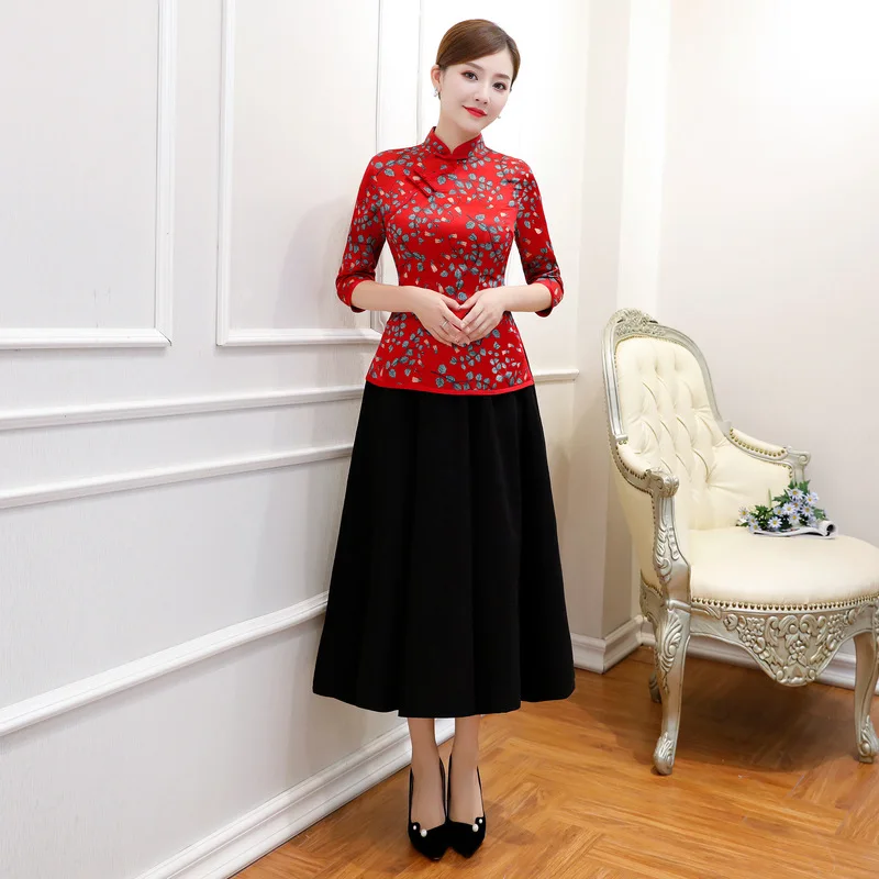 Летний женский комплект из 2 предметов с рубашкой и юбкой винтажная китайская