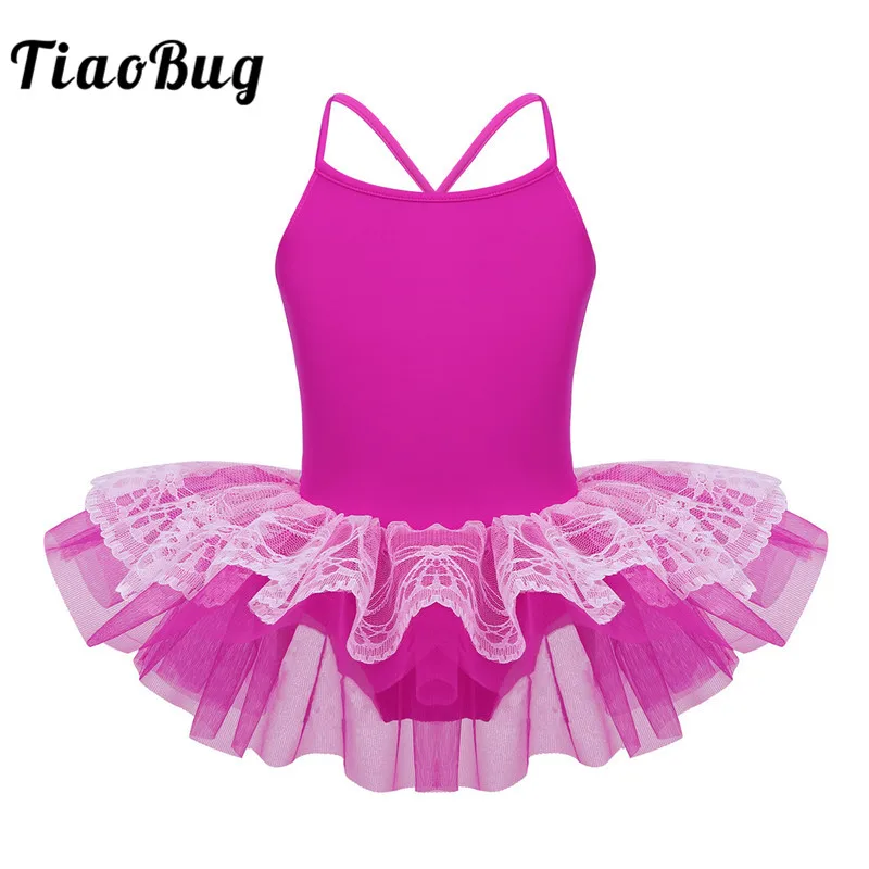 

TiaoBug Kids Girls Spaghetti Straps Layered Lace Ballet Tutu Dance Leotard Mesh Dress Gymnastics Leotard Child Stage Dance Wear