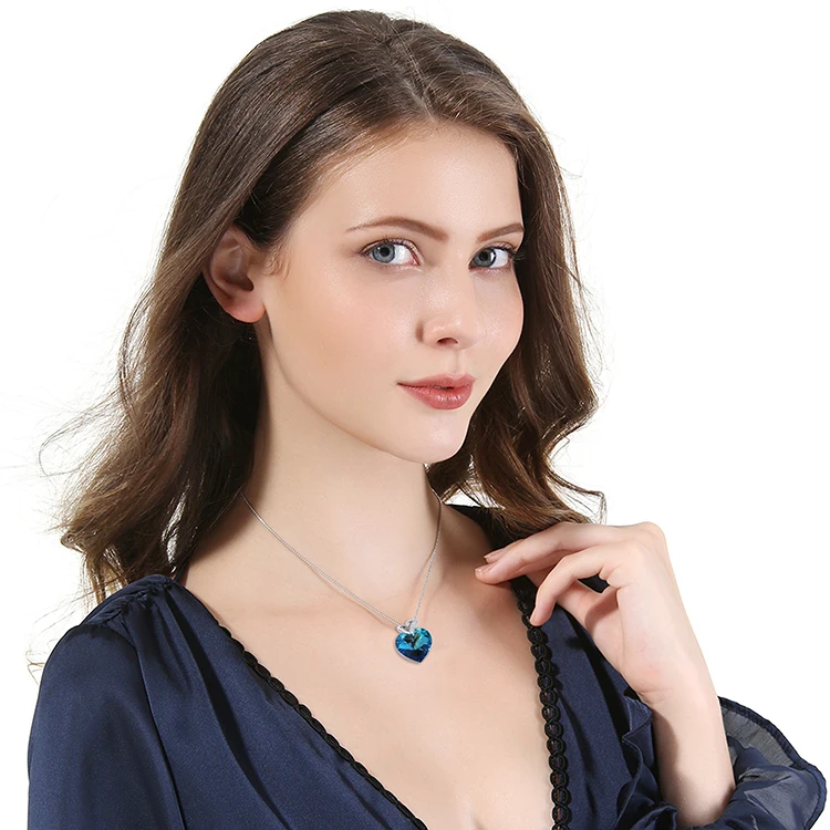 Женское Ожерелье Warme Farben с кристаллами Swarovski, хорошее ювелирное изделие, ожерелье с подвеской в виде голубого сердца, подарок на день Святого Валентина