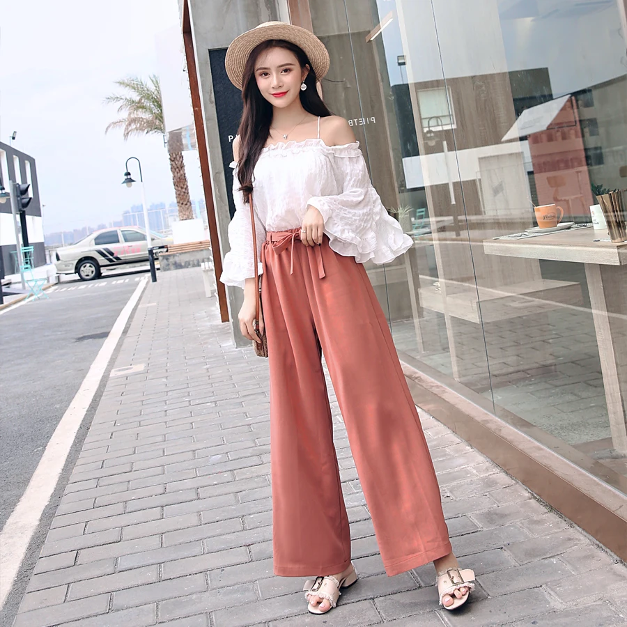 Корейские Летние Осенние женские широкие брюки с высокой талией повседневные