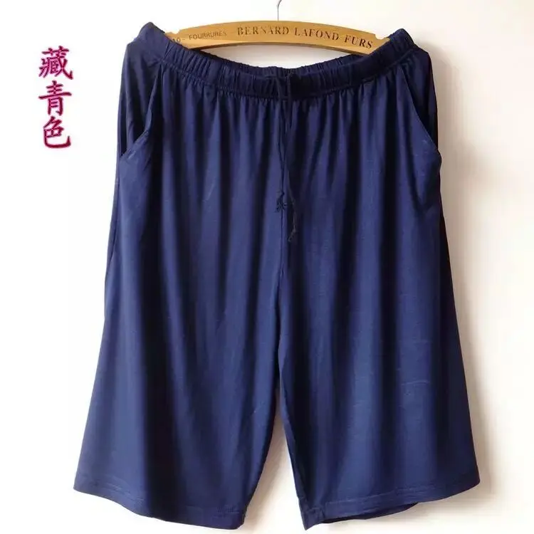 Dark blue XL-XXXXL Мужская пижама и брюки из хлопка дома нижнее белье Модные шорты Летняя Ночная рубашка Штаны для отдыха повседневные пляжные штаны - Color: Dark blue