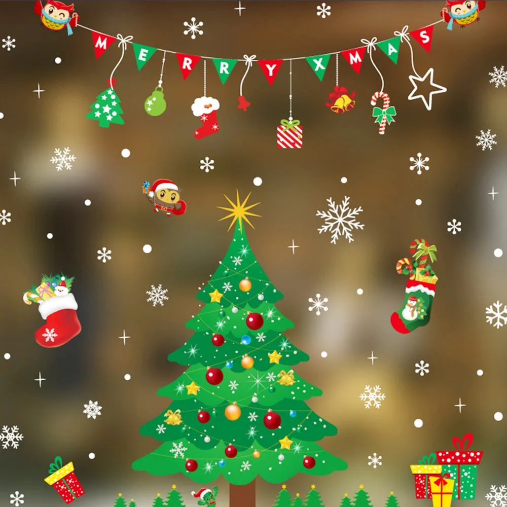 Рождественская Съемная настенная наклейка украшение для стены стекла окна декор