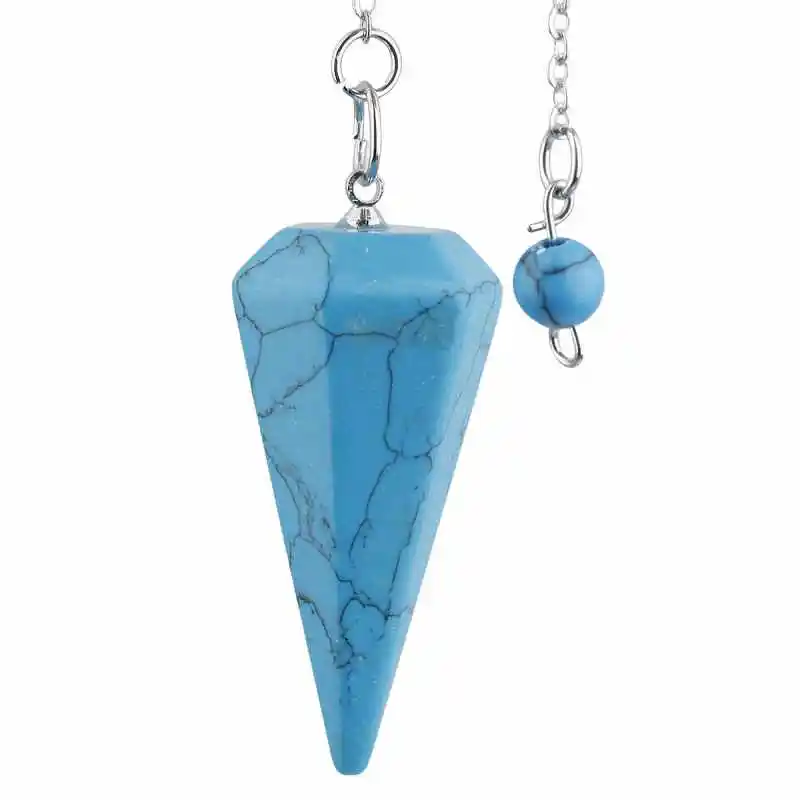 Blue Turquoise SUNYIK кристалл, драгоценный камень шестиугольные Биолокация целительная Рейки Чакра подвеска Маятник цепь - Окраска металла: Blue Turquoise