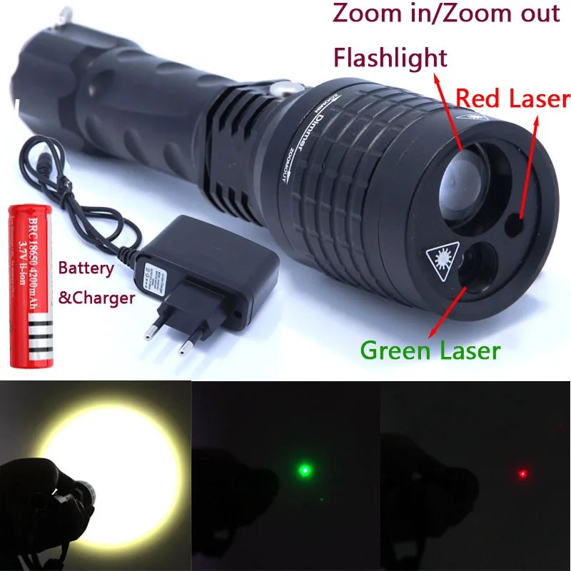 2016 Новый 3 в 1 масштабируемый светодиодный фонарик красный зеленый лазерный