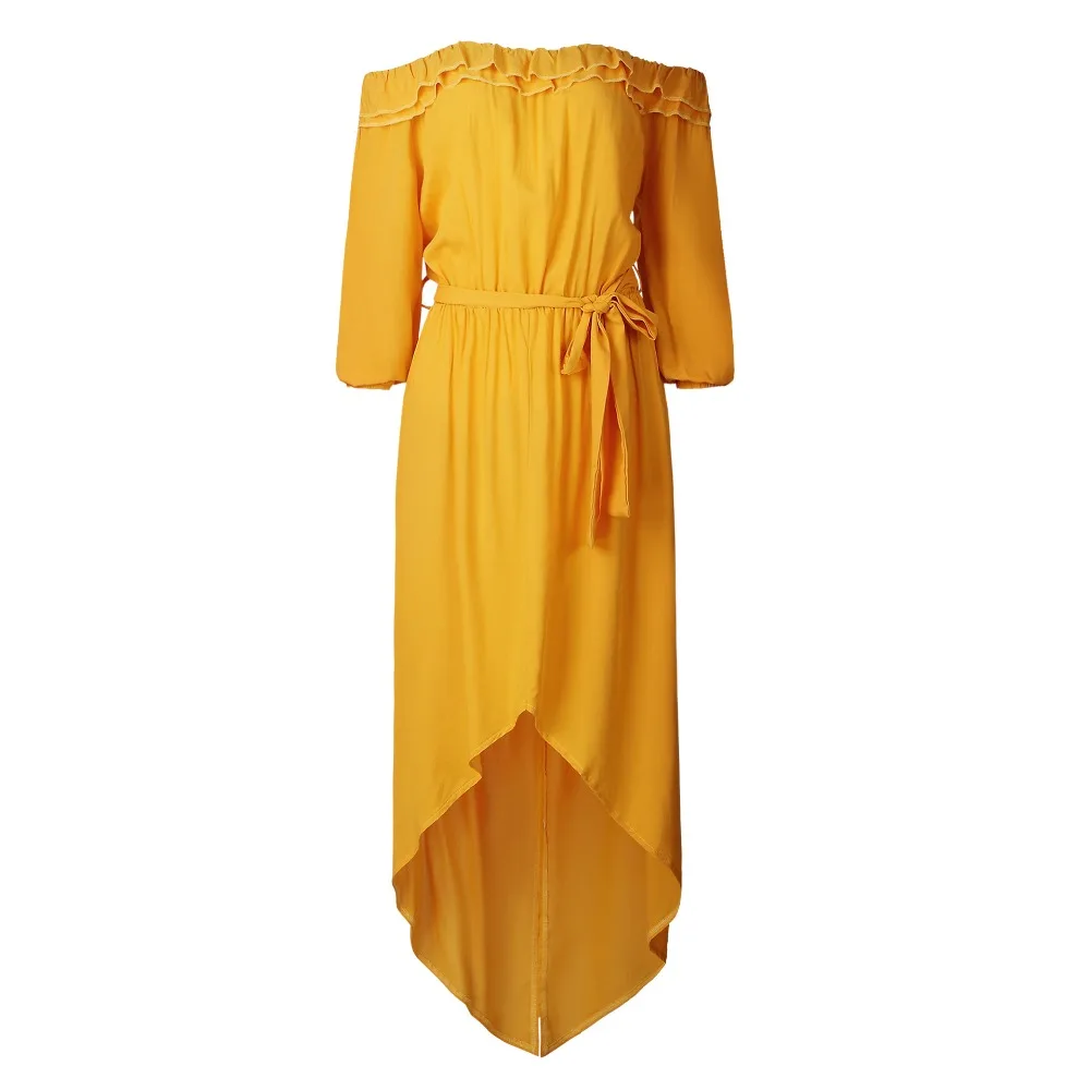 Women Slash Neck Off The Shoulder Ruffles Tunic Boho Maxi Long Sleeve Loose Autumn New Arrival Femme Vestidos Clothes |