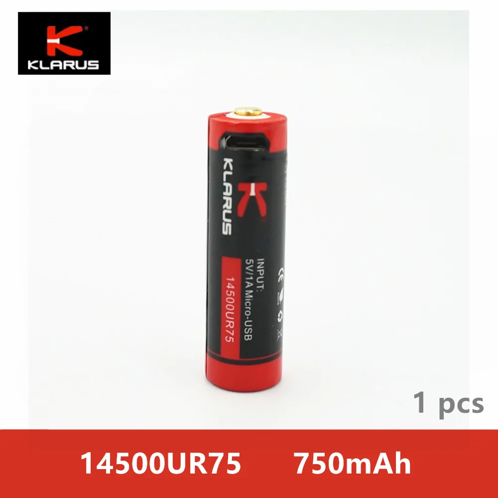 1 шт. KLARUS 14500RU75 14500 батарея 750 мАч 2 77 Вт 3 7 в литий ионный аккумулятор с зарядным