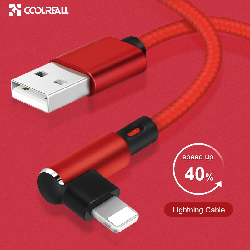 Coolreall 90 градусов USB кабель для iphone XS MAX XR X 8 7 6 6S Plus 5 5S SE ipad mini usb Быстрый зарядный кабель для передачи данных для мобильного телефона