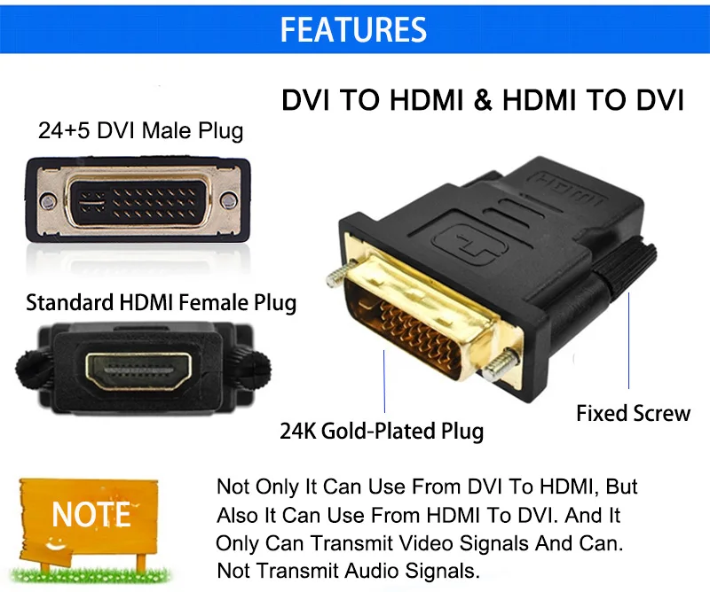1 шт. DVI 24+ 5 Мужской к HDMI Женский конвертер HDMI к DVI адаптер Поддержка 1080P для HDTV lcd дропшиппинг