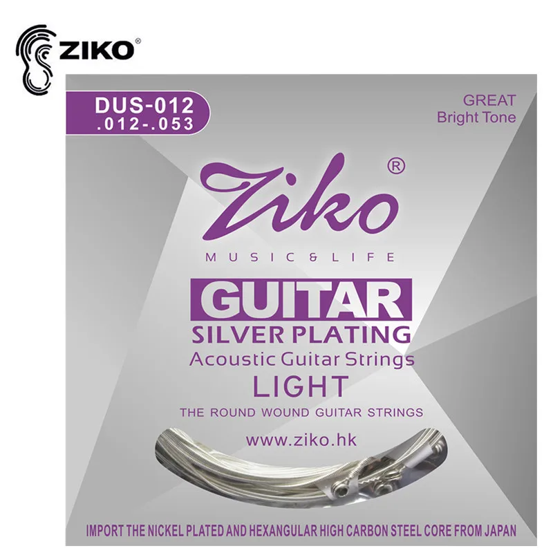 

ZIKO DUS 010 011 012 Acoustic Guitar Strings Hexagon Carbon Steel Core Silver Plating Musical Instruments Accessories Parts