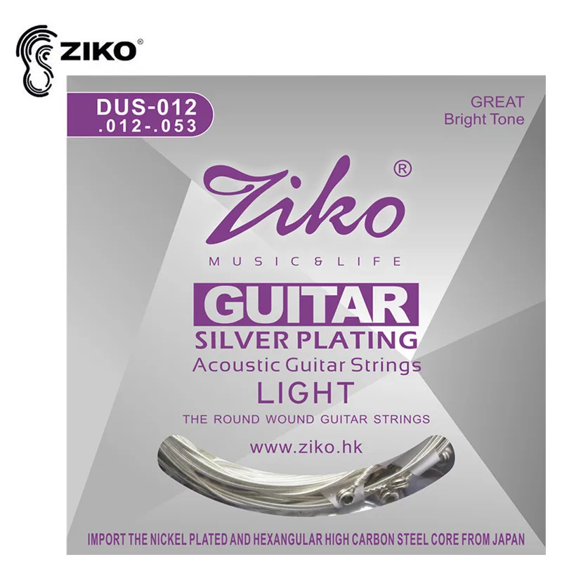Струны для акустической гитары ZIKO DUS 010 011 012 шестигранные с сердечником из