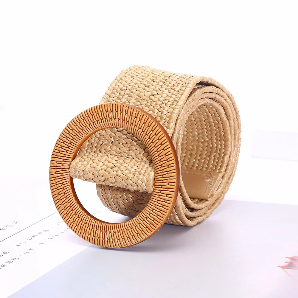 Деревянная пуговица пояс для женщин эластичный соломенный украшение платья