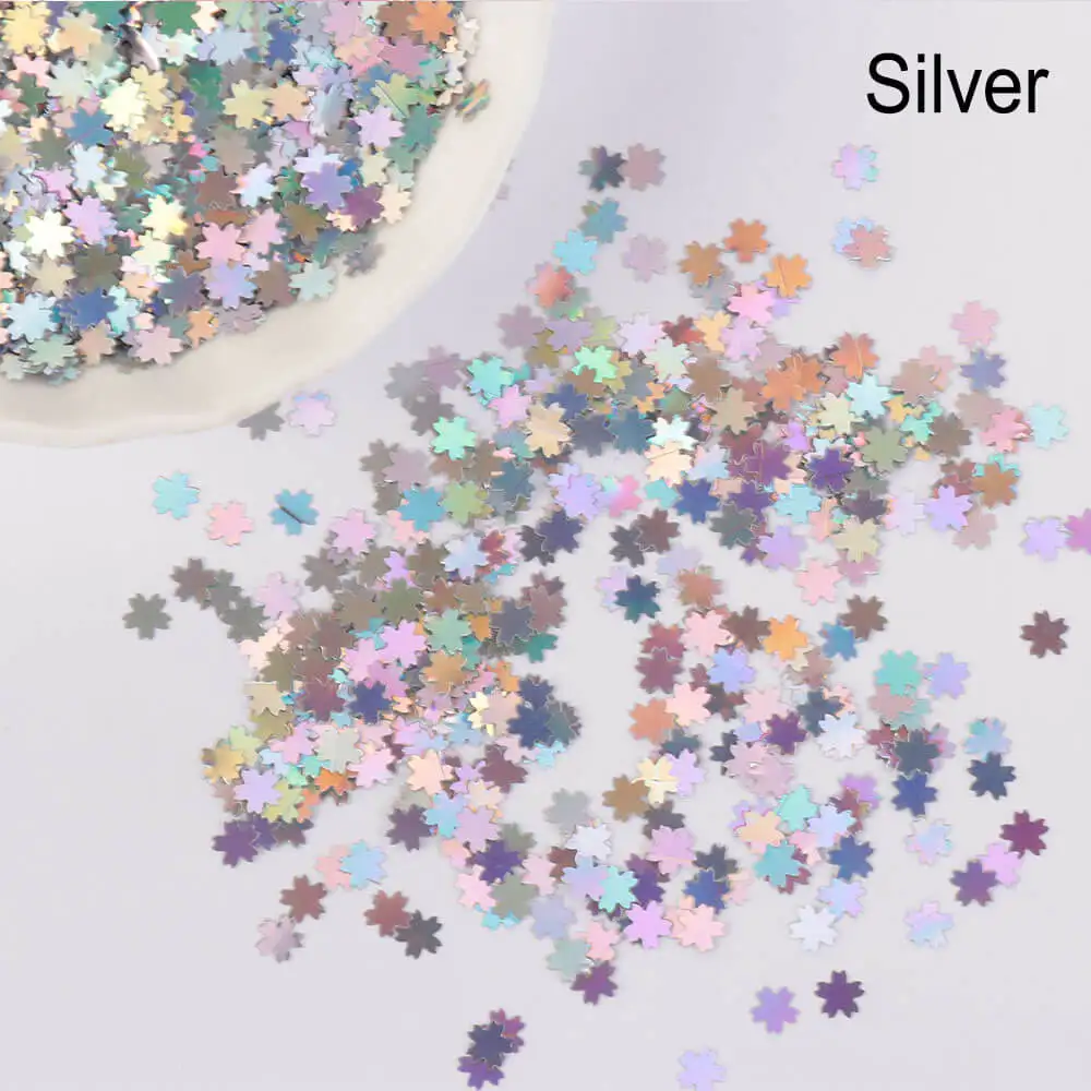 silver 10 г/пакет УФ Смола Розовый Сакура Блеск Конфетти из блесток 5 мм сладкий Вишневый цветок декор украшения заполнения пайетками DIY ремесло материал - Цвет: silver
