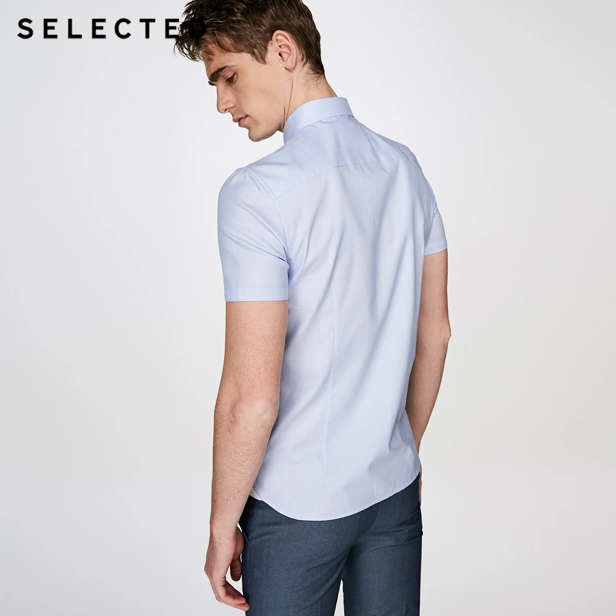 SELECTED cotton easy-to-iron short-sleeved shirt T|418204515 | Мужская одежда