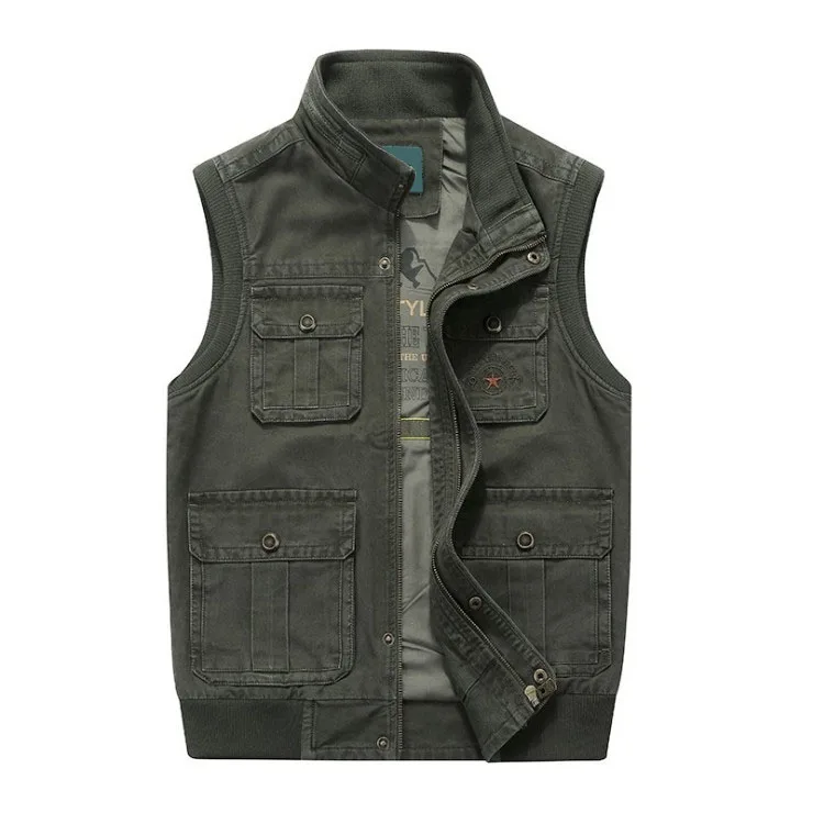 9856 Army Green Высококачественный хлопковый Повседневный жилет с несколькими карманами, мужской жилет, мужские жилеты, куртка без рукавов, одежда erkek yelek размера плюс - Цвет: 9856 Army Green