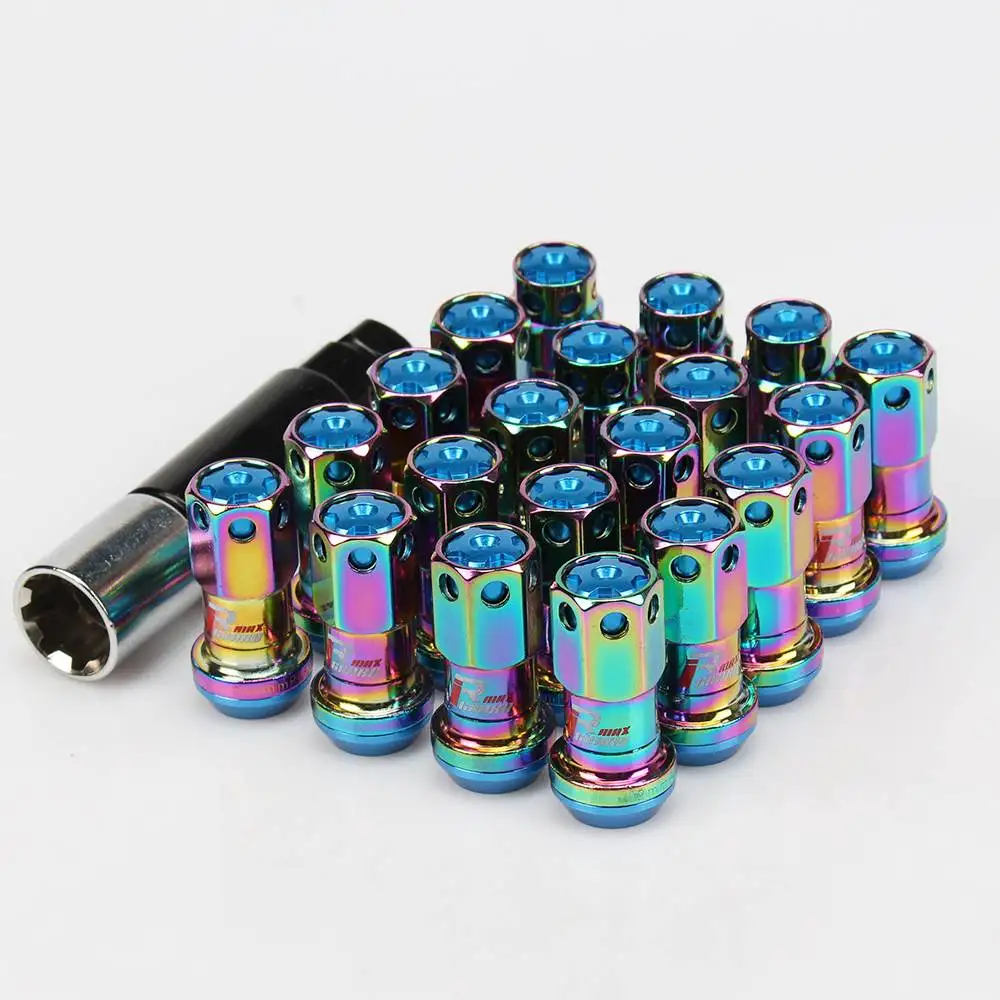 Синий R40 стиль 44 мм колесные гайки сталь M12x1.5/1,25 Nec хромированные гоночные гайки замок гоночные гайки с ключом безопасности - Название цвета: Синий