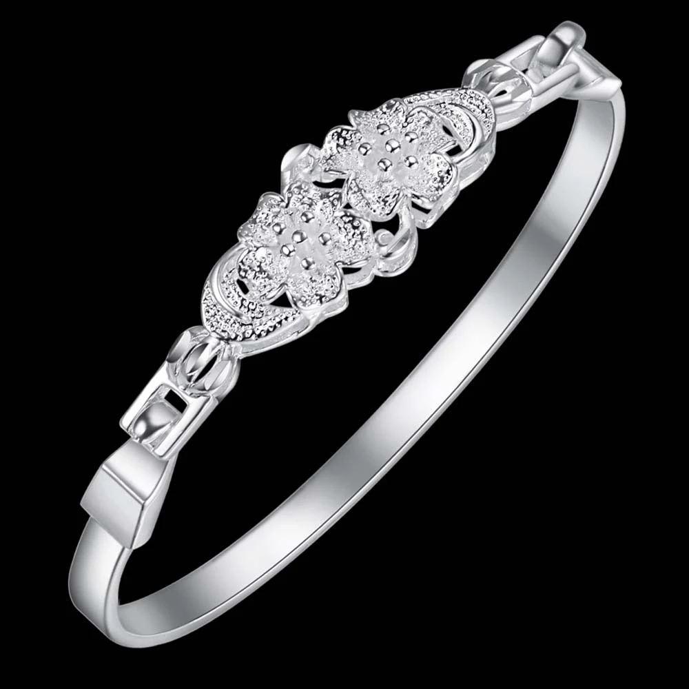 2018 New Simple Design Mental Bracelet With Flowers Silver Bangles For Women 925 Luxury Brand Designer Thin Love | Украшения и