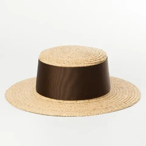 

New summer outdoor fashion women raffia flat sun hat straw ribbon beach hat