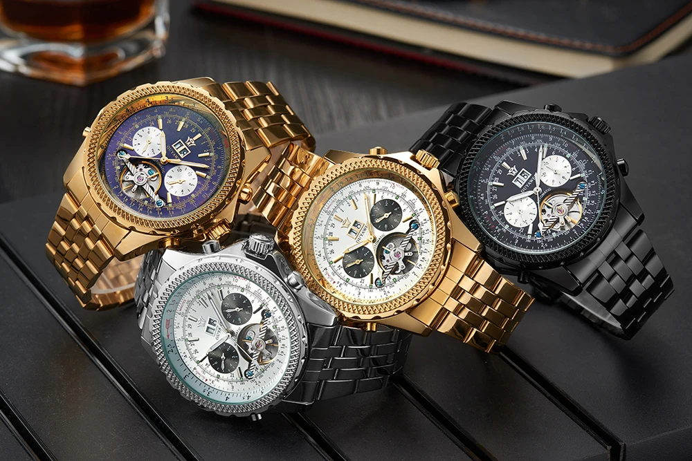 

Mens Watches Top Brand Luxury Golden Case Big Dial Homme Montre Auto Date Day Relojes Male Tourbillon Mechanical Wristwatch