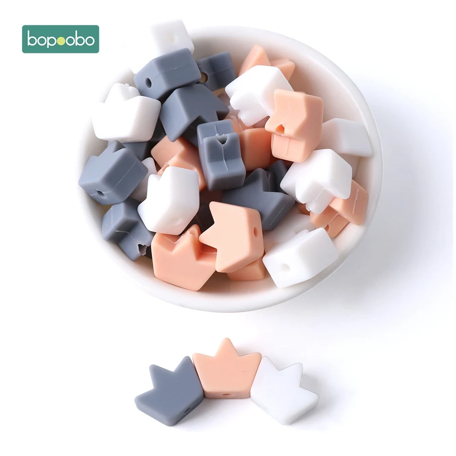 Gray Peach Crown Bopoobo 40 шт. Силиконовые бусы для прорезывания зубов, Прорезыватель для зубов, аксессуары, пищевая жемчужина, силиконовая звезда, Прорезыватель для зубов, пустышка, изготовление прорезывателей - Цвет: Gray Peach Crown