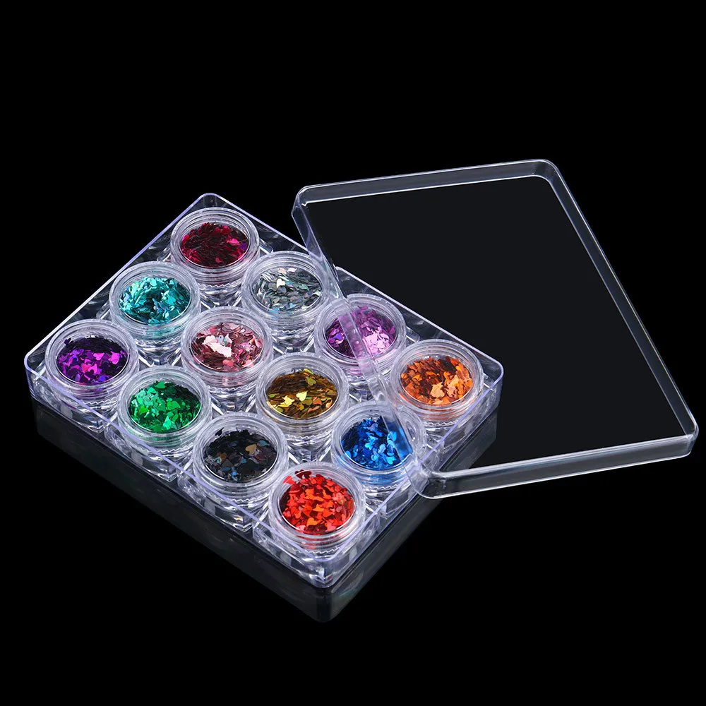 12 шт./Корд. Хлопья для ногтей блестки 3d лазерный Блестящий галстук бабочка