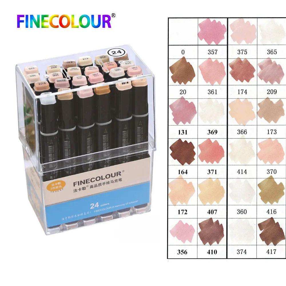 24pcs skin color 12/24/36 Finecolour кожи Цвет комплект мягкой щеткой профессиональный фломастеры для рисования манга мода дизайн c чернилами на спиртовой основе EF102 - Цвет: 24pcs skin color