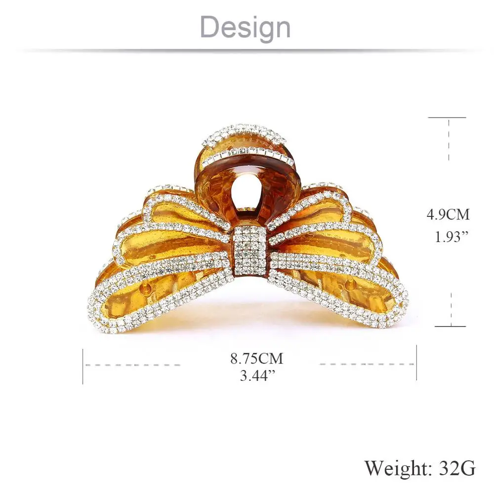 double crystal brown Большая Бабочка, когти для волос, бант, аксессуары для волос, для девушек, конский хвост, зажимы для густых волос, для женщин, черный/коричневый, размер 8,75 см, HC889 - Цвет: double crystal brown