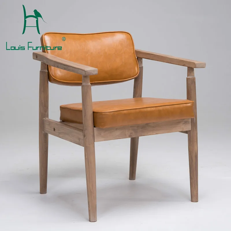 

Louis Fashion Dining Chairs Solid Wood Restoration Backrest European Style Handrails Cafe Restaurant Study Leisure Scandinavia
