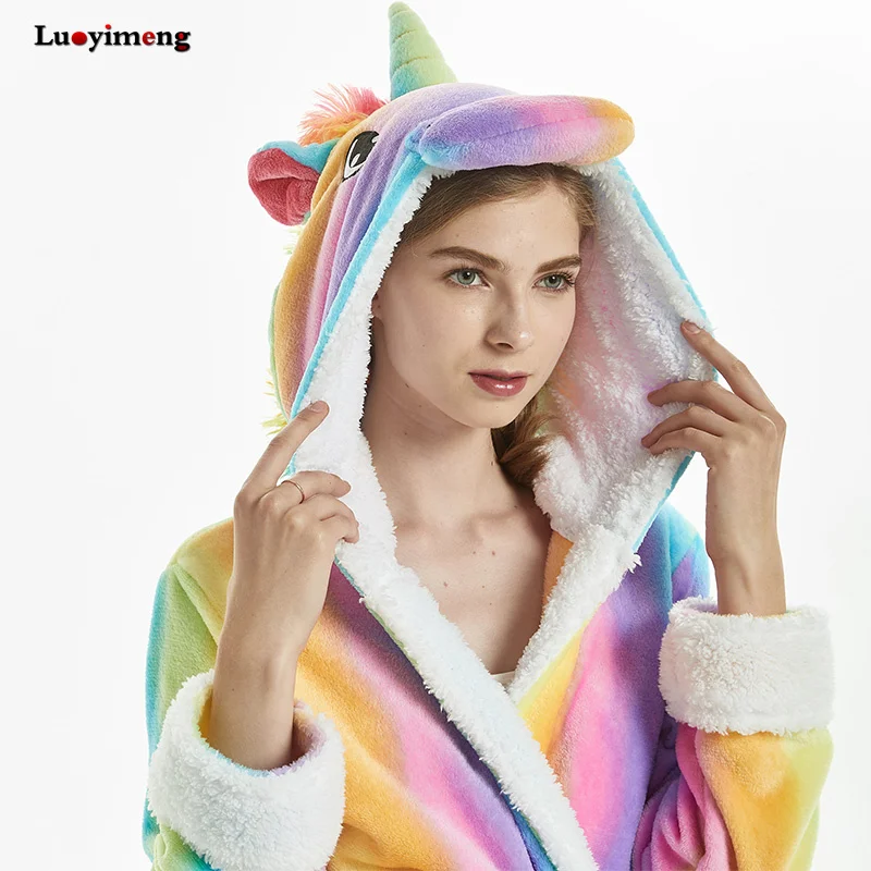 Банные халаты Kigurumi для мамы и дочки вечерние фланелевые с капюшоном рисунком
