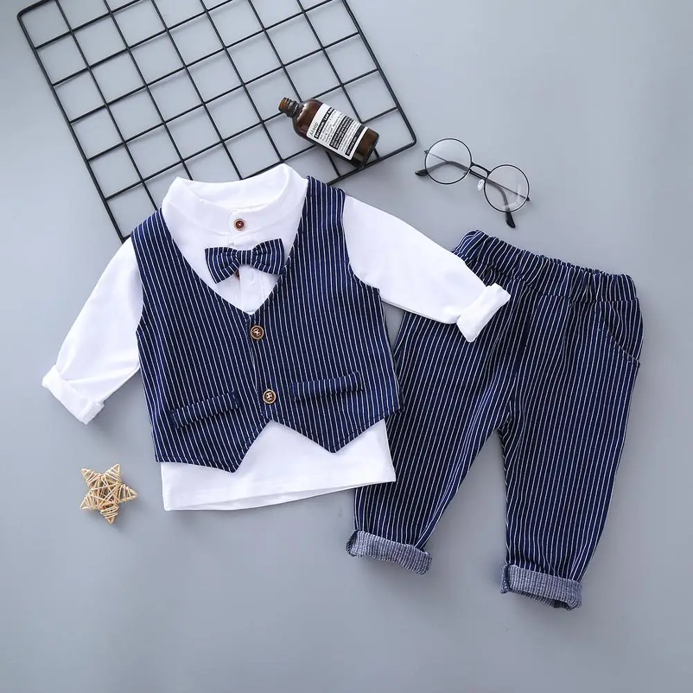Осенний детский жилет в полоску + белая рубашка штаны праздничная одежда для