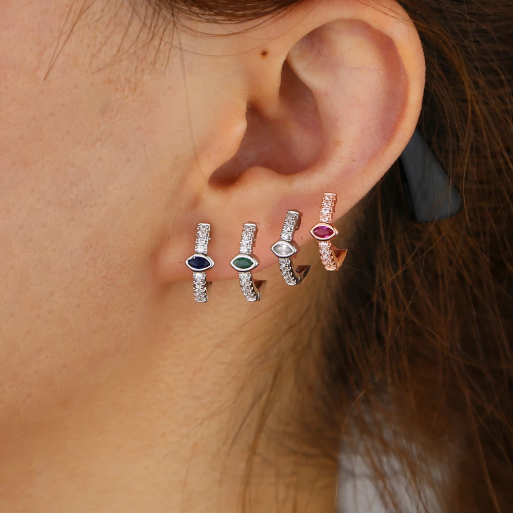 silver plated rose gold color small cz birthstone hoop earring for women minimal delicate jewelry | Украшения и аксессуары