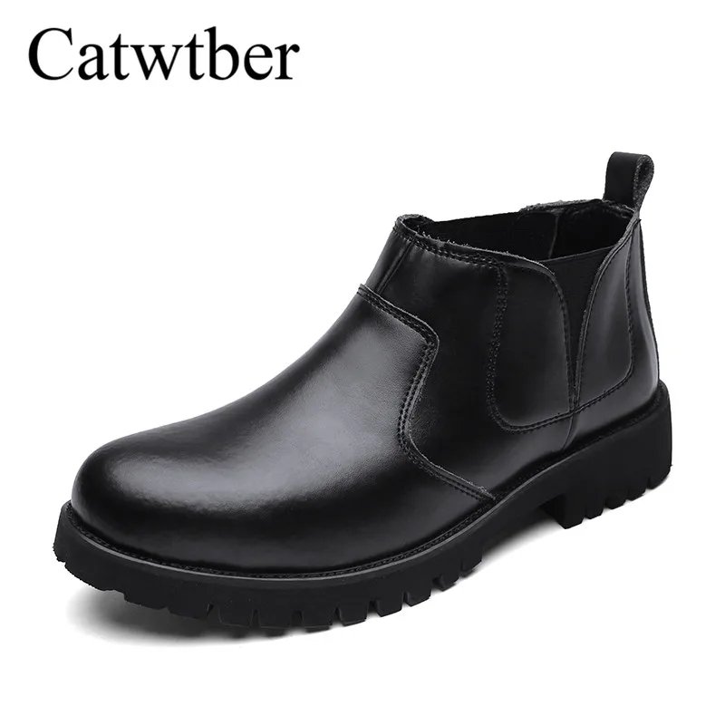 Catwtber 2018 Новый Мужские ботинки кожа Открытый Зимние модные теплые Мужская обувь