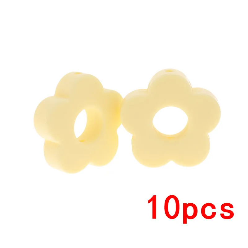 F 33 Cream Yellow 10 шт., цветок, силиконовый прорезыватель, бусины, BPA бесплатно, Бабочка, Детская соска, цепочка, держатель, аксессуары, сделай сам, младенческое кусающееся ожерелье с резьбой - Цвет: F 33 Cream Yellow