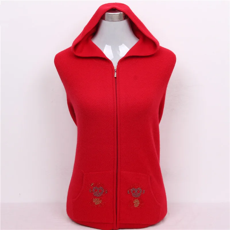 Высокое качество 100% козья шерсть кашемир женский кардиган с капюшоном на молнии