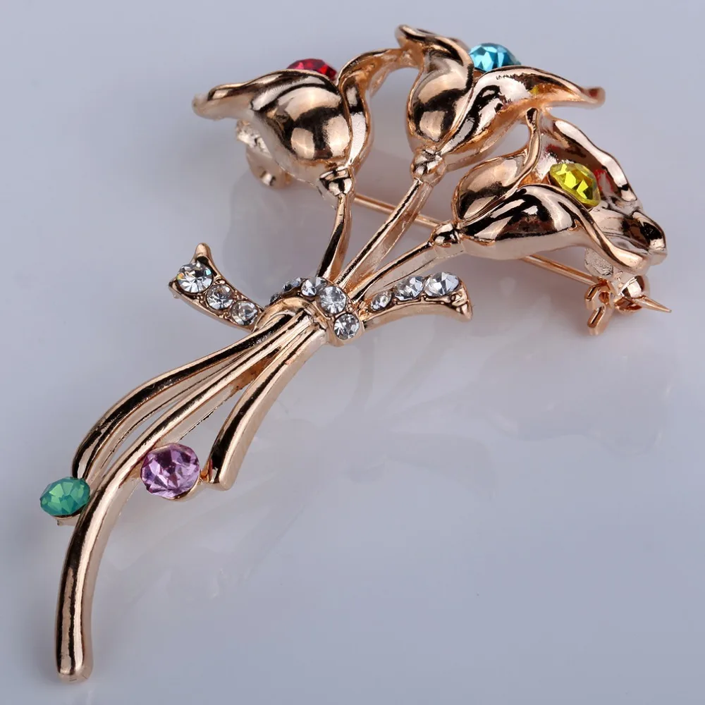 Vintage Look Gold Tone Crystal lily Flower Lapel Pin Brooch Jewelry Costume | Украшения и аксессуары