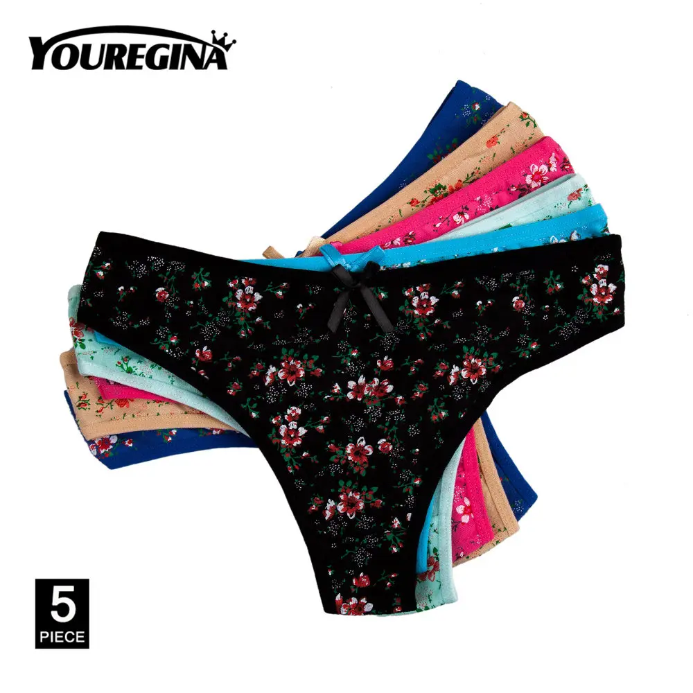 G Mixed color-5 pcs YOUREGINA женские стринги хлопковые стринги сексуальные кружевные трусики с низкой посадкой дамское нижнее белье женское нижнее белье однотонный бант принт 5 шт./партия - Цвет: G Mixed color-5 pcs
