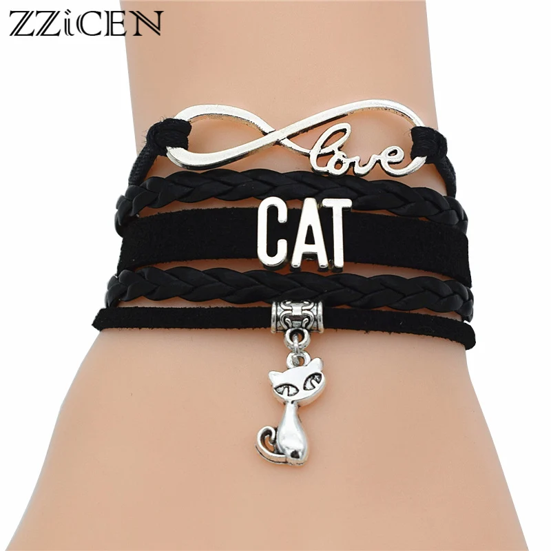 

Handmade Infinity Love Cute Animal Pet Fashion Cats Charms Pendant Leather CAT Bracelets Elegant Jewelry for Girl Friends