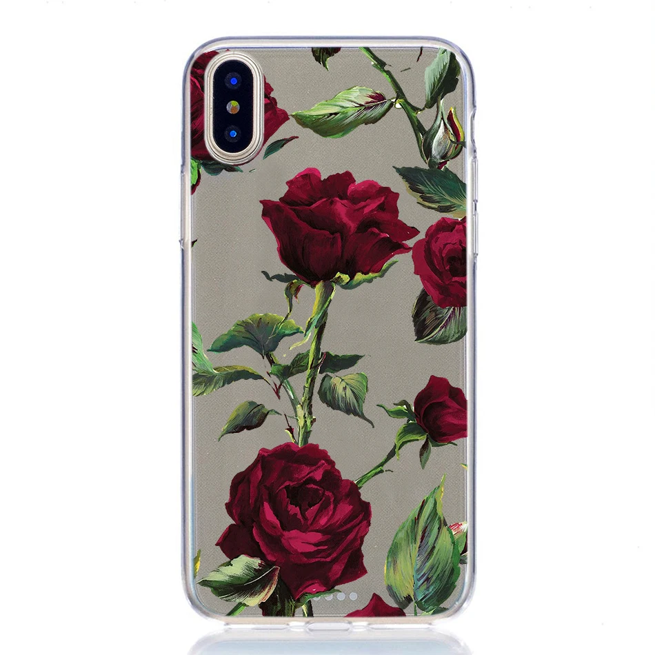 Flower Silicon Phone Case For iPhone 7 8 Plus XS Max XR Rose Floral Cases X 6 6S 5 SE Soft TPU Cover |