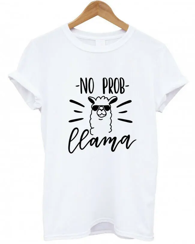 white black print NO PROB LLAMA Альпака женская футболка Повседневная хлопковая хипстерская забавная Футболка для леди Yong Девушка Топ Футболка Прямая поставка ZY-131 - Цвет: white black print