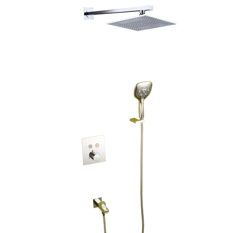 LED Rain Shower Set Thermostat Mixer Valve Button Panel Bathroom Bath Faucet System | Обустройство дома