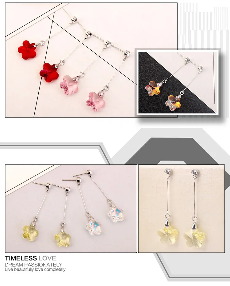 

Trending Styles Real Crystals From Swarovski Flower Long Earrings Pendientes Mujer Moda 2018 Crystal Earrings Women Jewelry