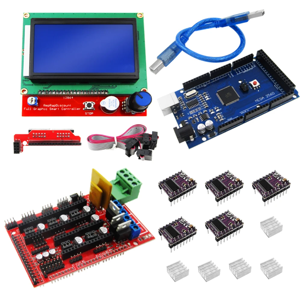 

HAILANGNIAO 3D Printer kit 1pcs Mega 2560 R3 + 1pcs RAMPS 1.4 Controller+ 5pcs DRV8825 Stepper Motor Drive + 1pcs LCD 12864