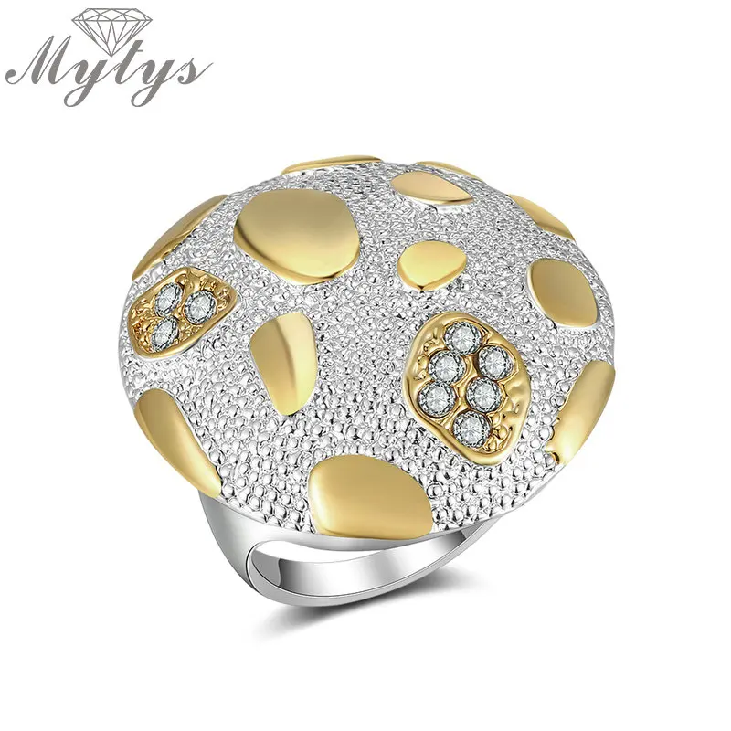 SilverYellow Mytys 3 цвета круглая поверхность Коктейльные массивные кольца для женщин модные металлические капли узор большое кольцо R2042 R2043 R2041 - Цвет основного камня: SilverYellow