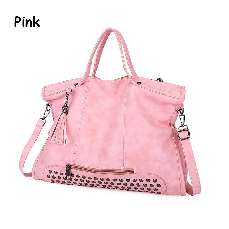 Scrub Rivet Soft Leather Bag New Fashion Tassel Handbag Large Capacity Casual Wild Shoulder Messenger Bag Female