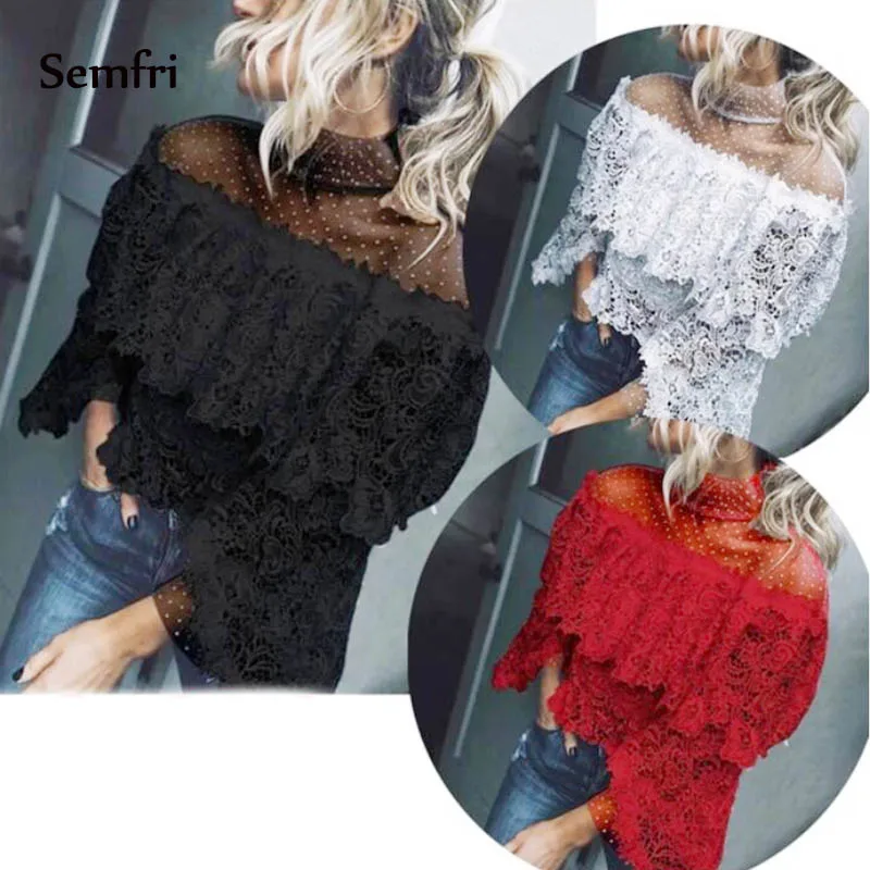 Semfri женская рубашка Сексуальная кружевная Лоскутная Блузка повседневный Топ с