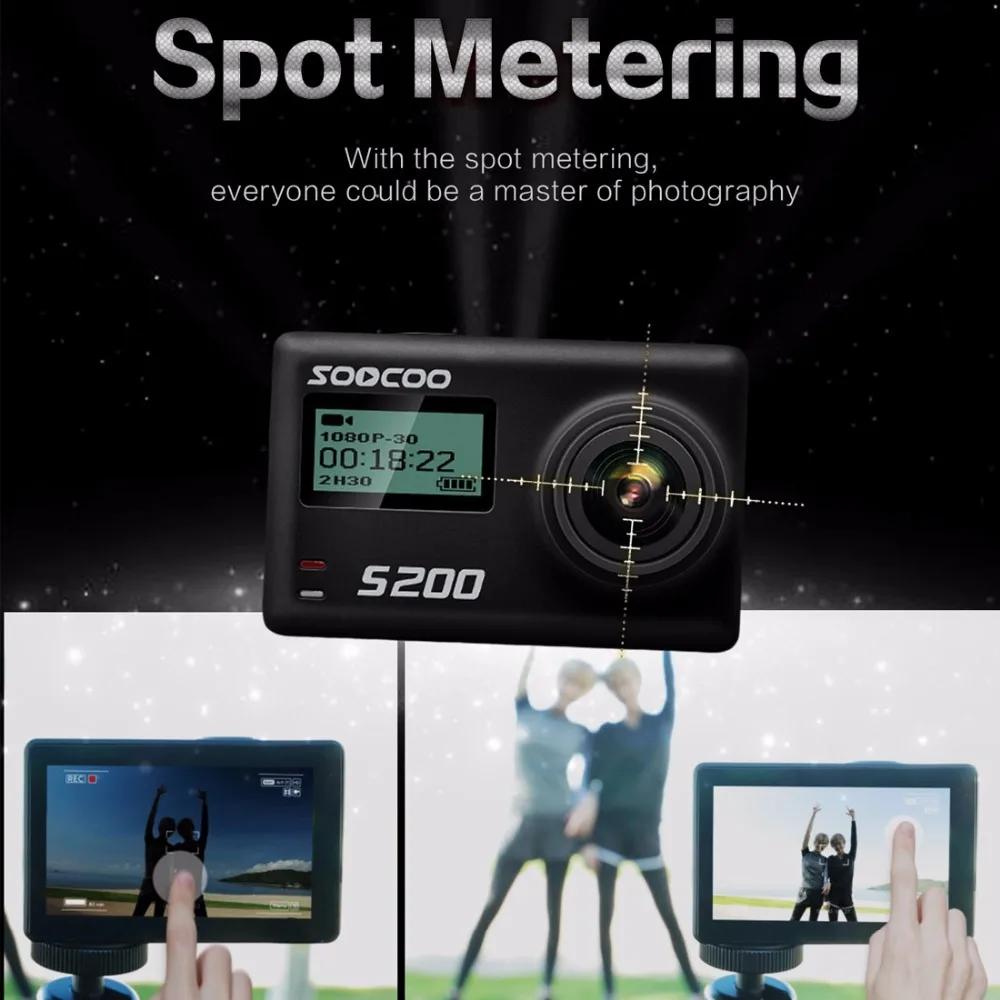 SOOCOO S200 экшн Камера со сверхвысоким разрешением Ultra HD, 4 K, NTK96660+ IMX078 с поддержкой Wi-Fi Gryo голосового управления внешний микрофон gps 2,4" сенсорный экран с ЖК-дисплеем